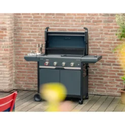 Barbecue Gas Campignaz 4 Fuochi Ruote Acciaio Inox Nero 127x57x113 cm