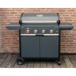 Barbecue Gas Campignaz 4 Fuochi Ruote Acciaio Inox Nero 127x57x113 cm
