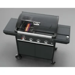 Barbecue Gas Campignaz 4 Fuochi Ruote Acciaio Inox Nero 127x57x113 cm