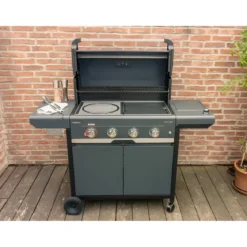 Barbecue Gas Campignaz 4 Fuochi Ruote Acciaio Inox Nero 127x57x113 cm
