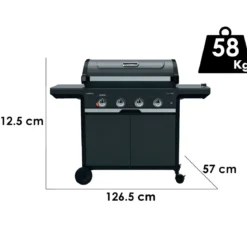 Barbecue Gas Campignaz 4 Fuochi Ruote Acciaio Inox Nero 127x57x113 cm