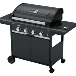Barbecue Gas Campignaz 4 Fuochi Ruote Acciaio Inox Nero 127x57x113 cm