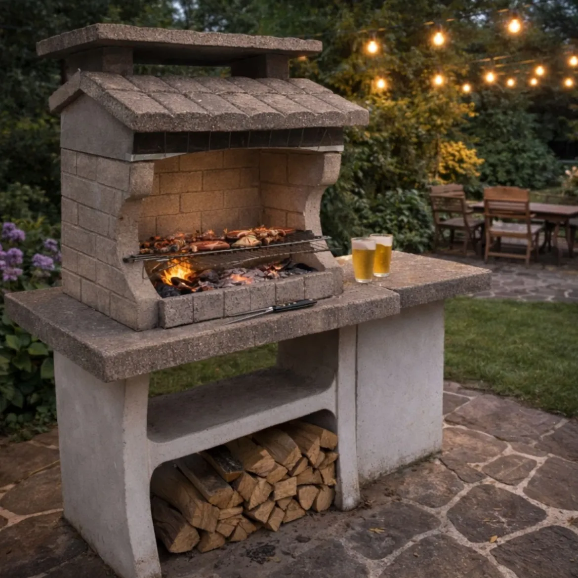 Barbecue in Muratura BBQ in Cemento a Carbonella Legna da Giardino