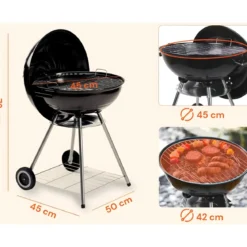 Barbecue Tondo Carbone Giardino Legna Carbonella Carrello Grigliata Griglia 45cm