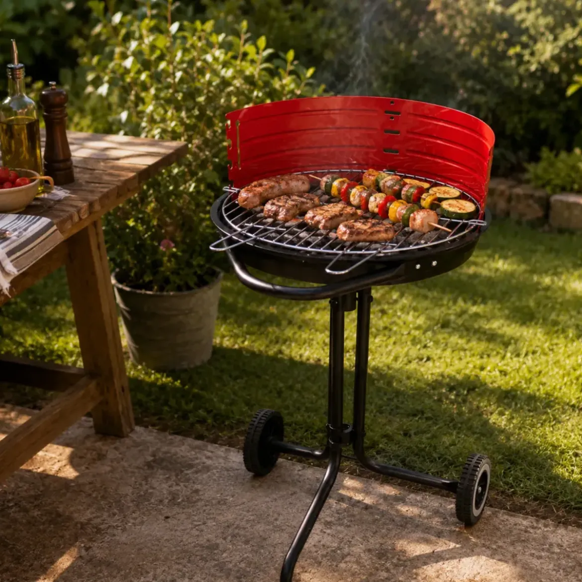 Barbecue Tondo da Esterno a Carbonella Portatile Griglia Regolabile