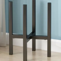 Base Porta Piante Nero in Metallo Portavaso e Fiori Regolabile da Interno