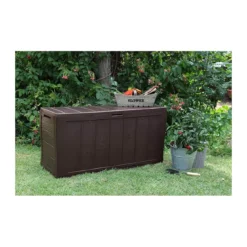 Baule Cassapanca Contenitore Balcone Seduta Marrone 270 Litri Maniglie con Ruote