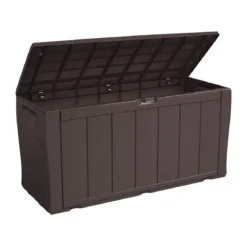 Baule Cassapanca Contenitore Balcone Seduta Marrone 270 Litri Maniglie con Ruote
