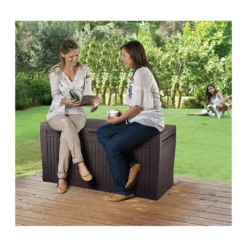 Baule Cassapanca Contenitore con Seduta Ruote Resina Giardino Plastica Esterno