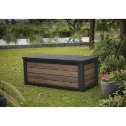 Baule Contenitore Keter 570L in Resina Effetto Legno Noce da Esterno