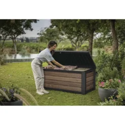 Baule Contenitore Keter 570L in Resina Effetto Legno Noce da Esterno