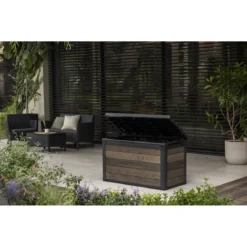 Baule Contenitore Keter 380L in Resina Effetto Legno Noce da Esterno
