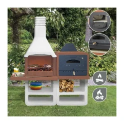 BBQ a Carbonella Legna con Forno Barbecue in Muratura Cemento Giardino Esterno