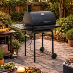 BBQ Barbecue a Carbonella con Affumicatore Coperchio Griglia Barile a Carbone
