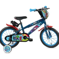 Bicicletta Bambini 14" Avengers Azzurro Rotelle Removibili Parafanghi