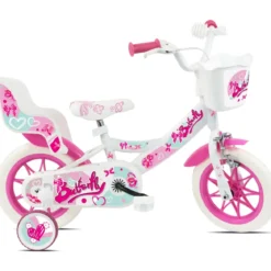 Bicicletta Bambini 12" Bianco Rotelle Removibili Seggiolino Cestino