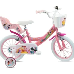 Bicicletta Bambini 14" Principesse Disney Rosa Rotelle Cestino Sedile
