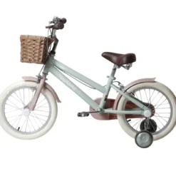 Bicicletta 16" Bambini Rotelle Removibili Verde Regolabile Cestino