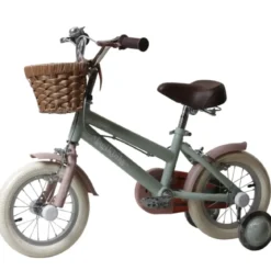 Bicicletta 12" Bambini Verde Sella Manubrio Regolabile Rotelle Cestino