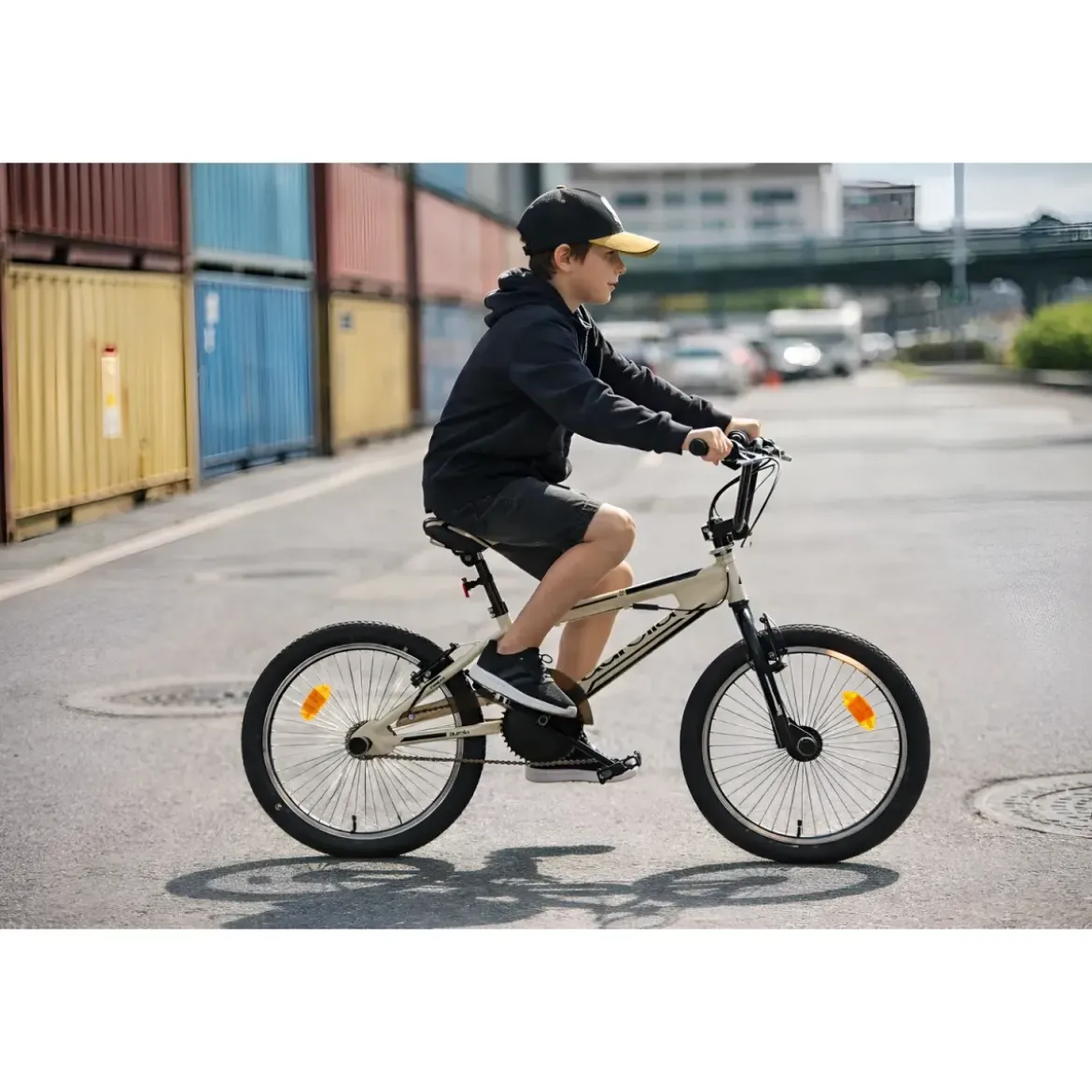 Bicicletta Freestyle 20" Nero Beige per Bambini Ragazzi Acciaio Hi-Ten