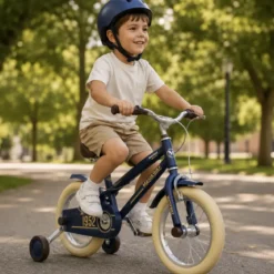 Bicicletta per Bambini 12" Blu Vintage Regolabile con Stabilizzatori