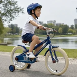 Bicicletta per Bambini 16" Blu Vintage Regolabile con Stabilizzatori