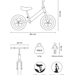 Bicicletta per Bambini Equilibrio Pink Fox Rosa Senza Pedali 2-3 Anni