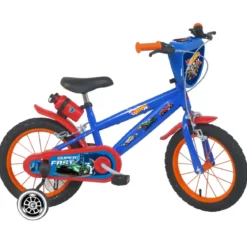 Bicicletta per Bambini 14" Hot Wheels Blu Rotelle Removibili Acciaio