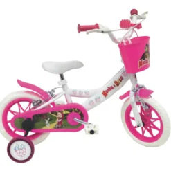 Bicicletta per Bambini 12" Masha e Orso Bianco con Portabambola Rotelle