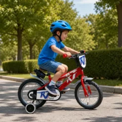 Bicicletta per Bambini 16" Rosso Rocket Rotelle Borraccia Trombetta