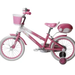 Bicicletta per Bambini 14" Unicorno Rosa Bianco Regolabile con Rotelle