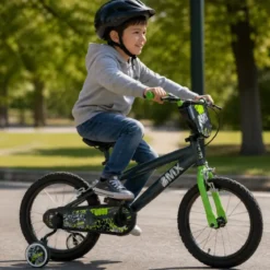 Bicicletta per Bambini 16" Verde BMX con Rotelle e Freni Caliper