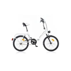 Bicicletta Pieghevole Ruota 20 Bianco Borsa da Passeggio Donna Fanali Uso Citta