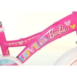 Bicicletta Rotelle Barbie 12" per Bambini Rosa con Cestino Seggiolino