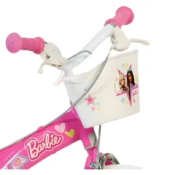 Bicicletta Rotelle Barbie 14" per Bambini Rosa con Cestino Seggiolino