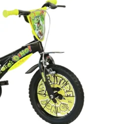 Bicicletta Rotelle per Bambini 14" Dinosaur T-Rex Nero Doppio Freno