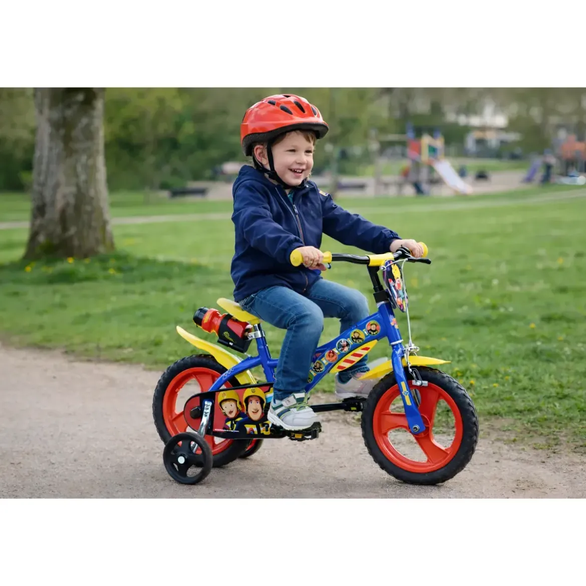 Bicicletta Rotelle 12" per Bambini Sam il Pompiere Blu con Porta Borraccia