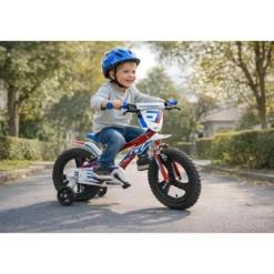 Bicicletta Rotelle per Bambini 12" Freno Anteriore Gomma EVA Blu Rosso