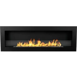 Biocamino da Incasso 1,25L 120x40 cm Nero 3kW con Vetro Fiamma Reale
