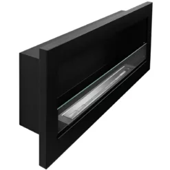 Biocamino da Incasso 1,25L 120x40 cm Nero 3kW con Vetro Fiamma Reale