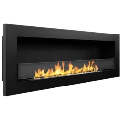Biocamino da Incasso 1,25L 120x40 cm Nero 3kW con Vetro Fiamma Reale