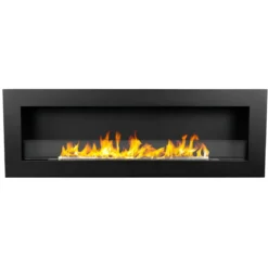 Biocamino da Parete 1,25L 120x40 cm Nero Acciaio Vetro Temperato 3kW