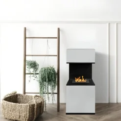 Biocamino da Pavimento con Bruciatore 1,2L Bianco 3,2kW Acciaio Inox
