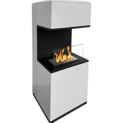 Biocamino da Pavimento con Bruciatore 1,2L Bianco 3,2kW Acciaio Inox
