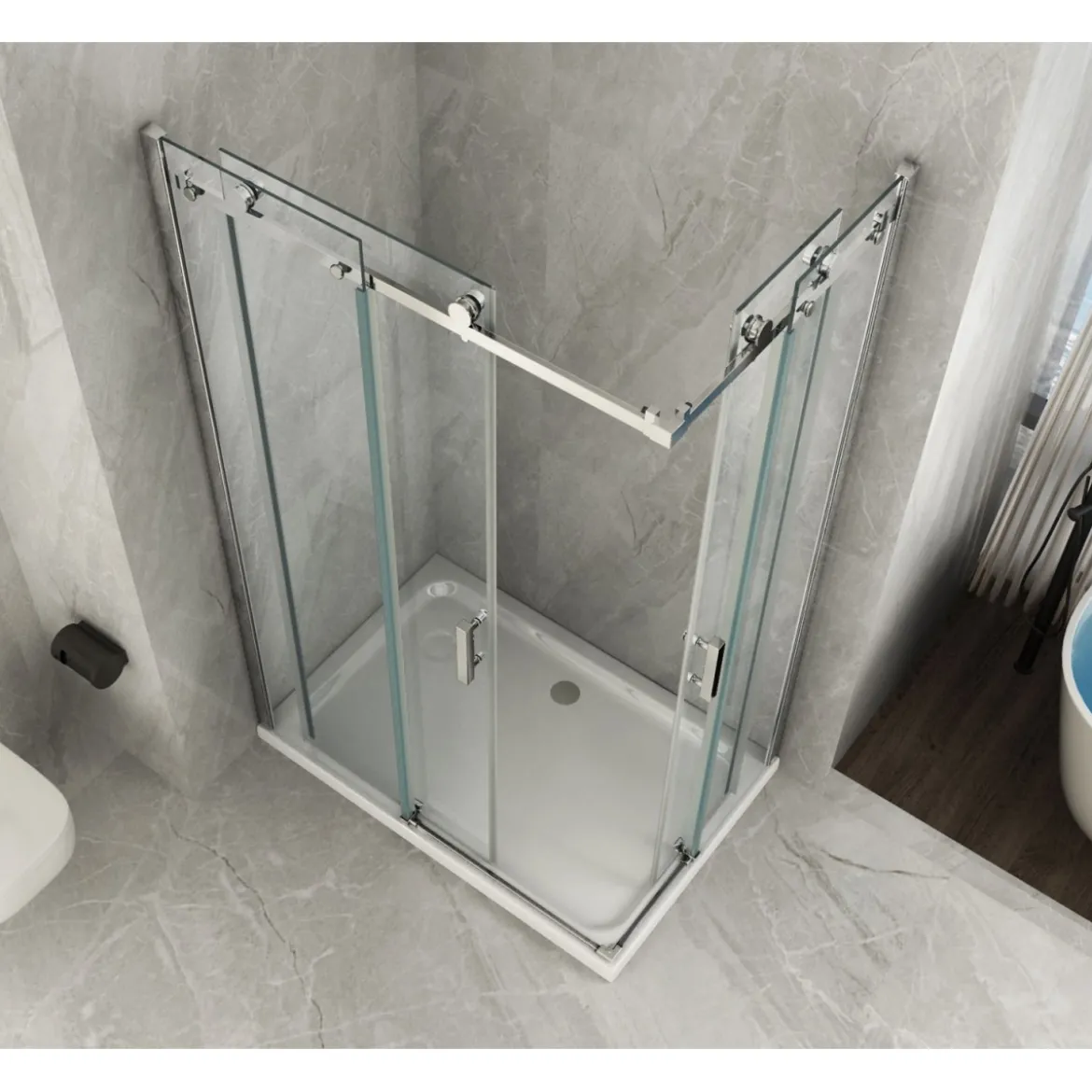 Box Doccia Angolare 8 mm 2 Lati Porte Scorrevole 70 x 80 90 100 120 in Cristallo
