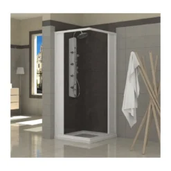 Box Doccia Bianco PVC Angolare Scorrevole Angolo Porte a Soffietto 2 Ante Lati