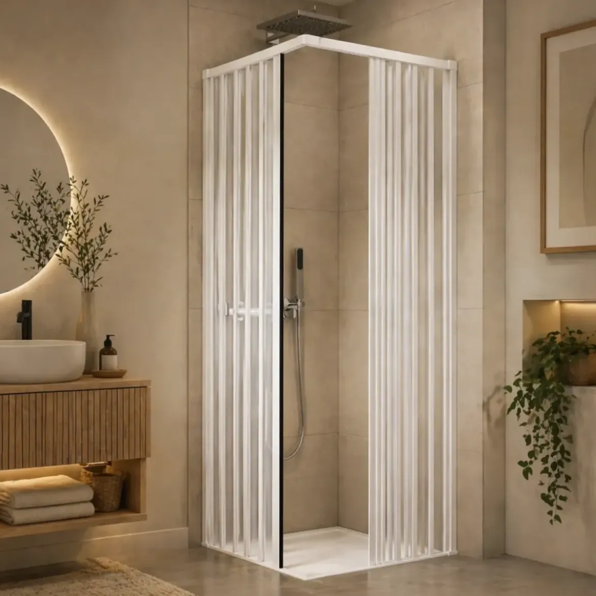 Box Doccia PVC Senza Guide Inferiori per Disabili Scorrevole Porte a Soffietto