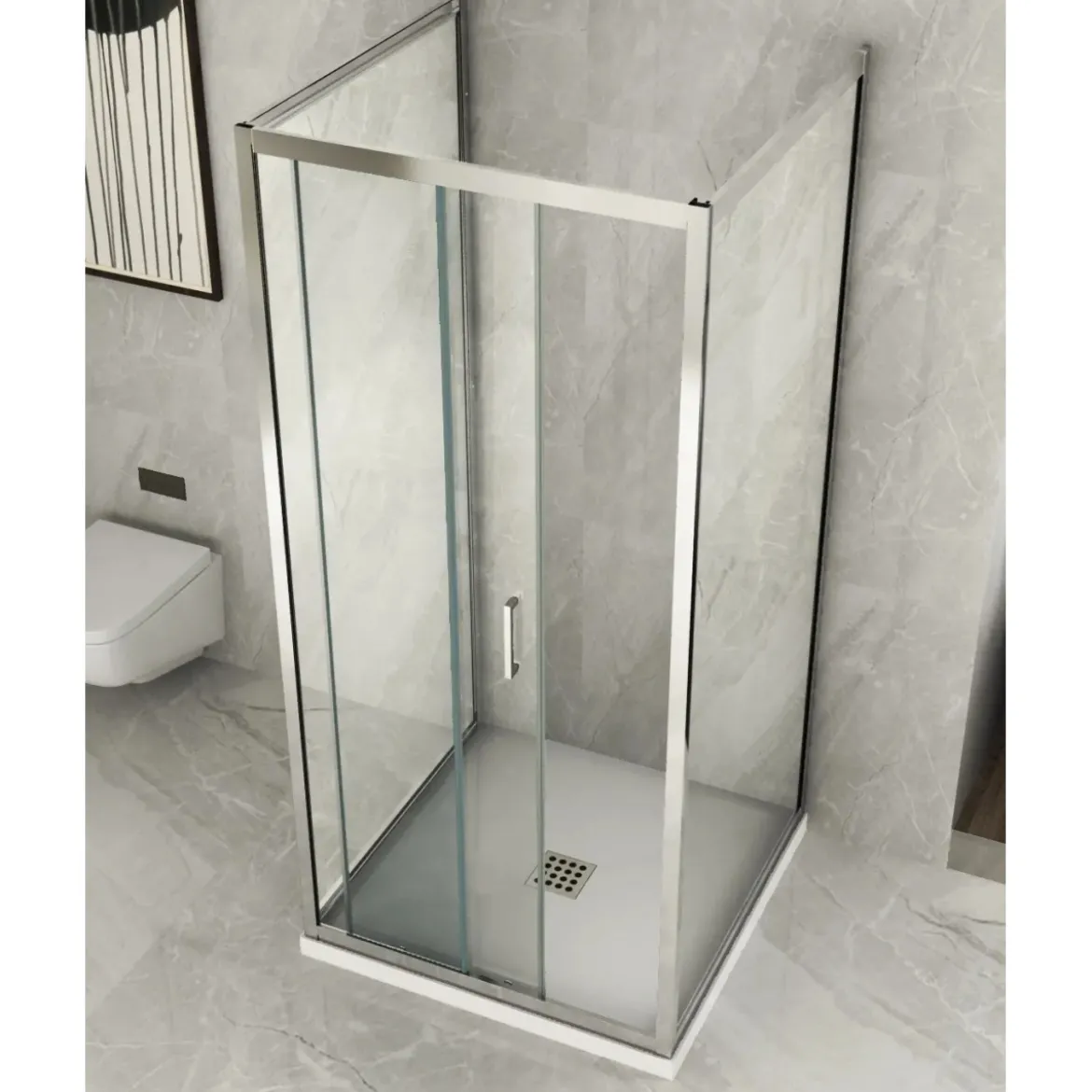 Box Doccia tre 3 Lati 6 mm 2 Ante fisse 1 Porta Scorrevole Cristallo Trasparente