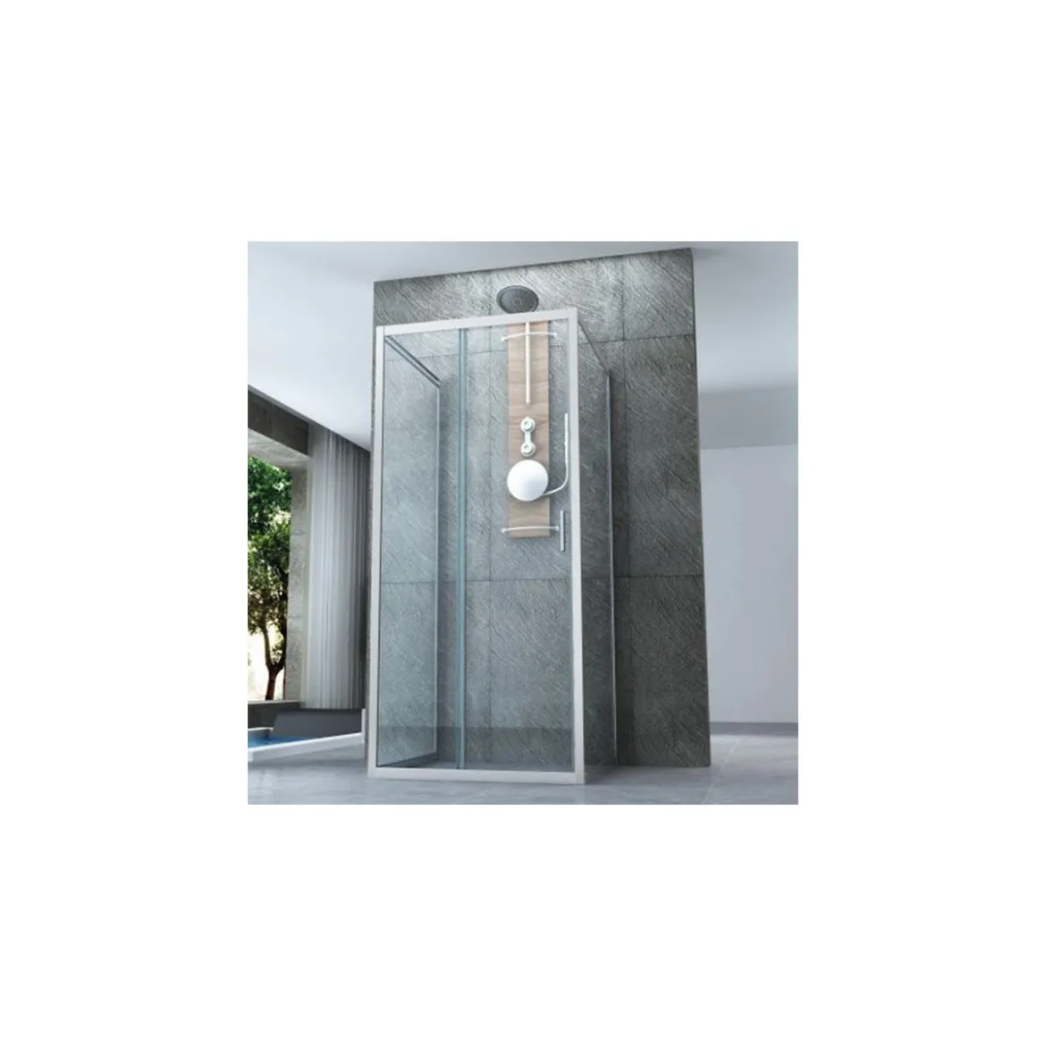 Box Doccia tre 3 Lati 6 mm 2 Ante fisse 1 Porta Scorrevole Cristallo Trasparente
