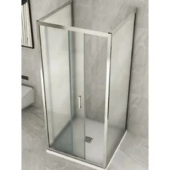 Box Doccia tre 3 Lati 6 mm 2 Ante fisse 1 Porta Scorrevole in Cristallo Opaco